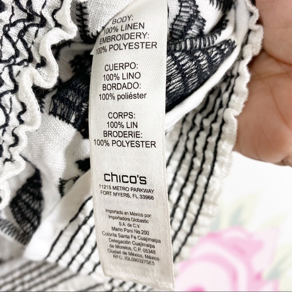Chico’s Floral Boho Embroidered Linen Zip Up Blouse XL - Picture 11 of 13